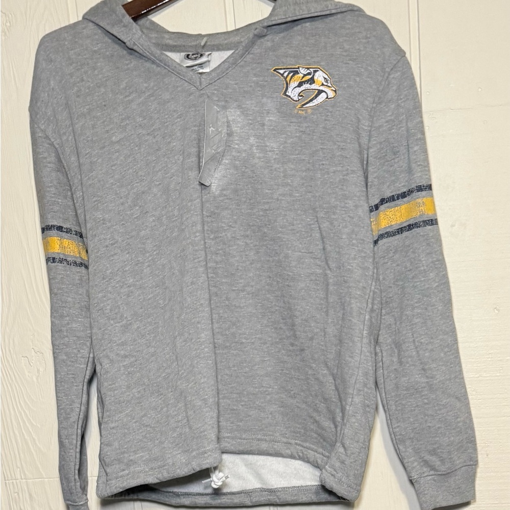 NHL‎ Nashville Predators Women's SZ S Gray Pullover Drawstring Waist Hoodie NEW